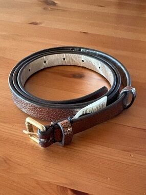 Boden Textured Bronze Leather Metallic Skinny Belt Size L Gold Square Buckle